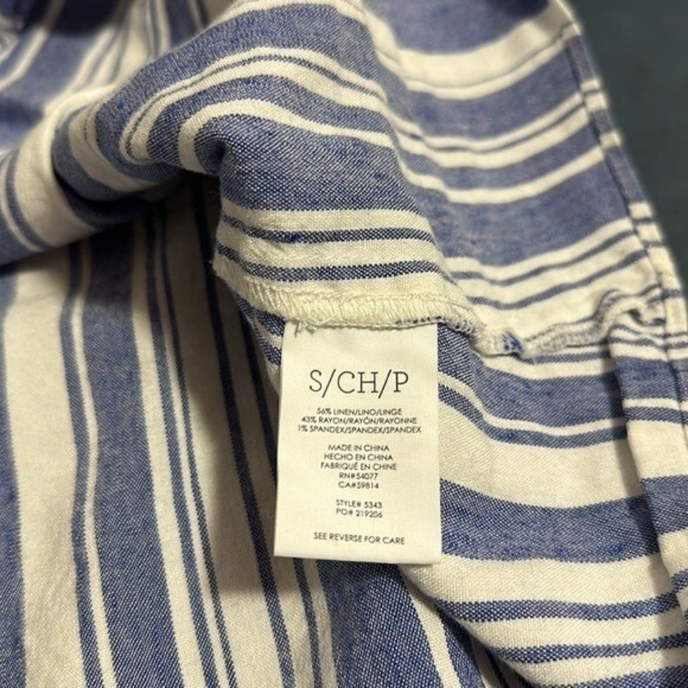 Cabi 5343 Top Shirt Small Blue‎ White Wing Striped Linen Beach Costal Nautical - Picture 9 of 9